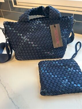 HAUTE SHORE Mark Woven Crossbody Bag with Clutch and Strap - Marine